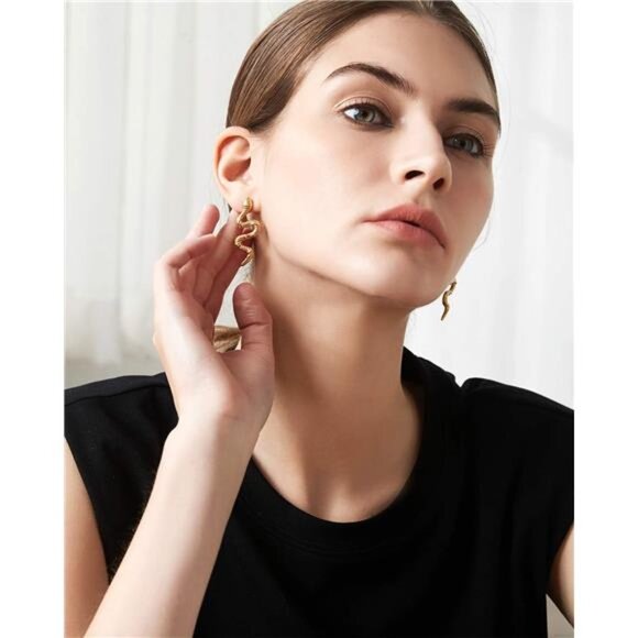 Vivid 18K Gold Plated Snake Dangle Earrings for Women – Stainless Steel - Picture 5 of 8